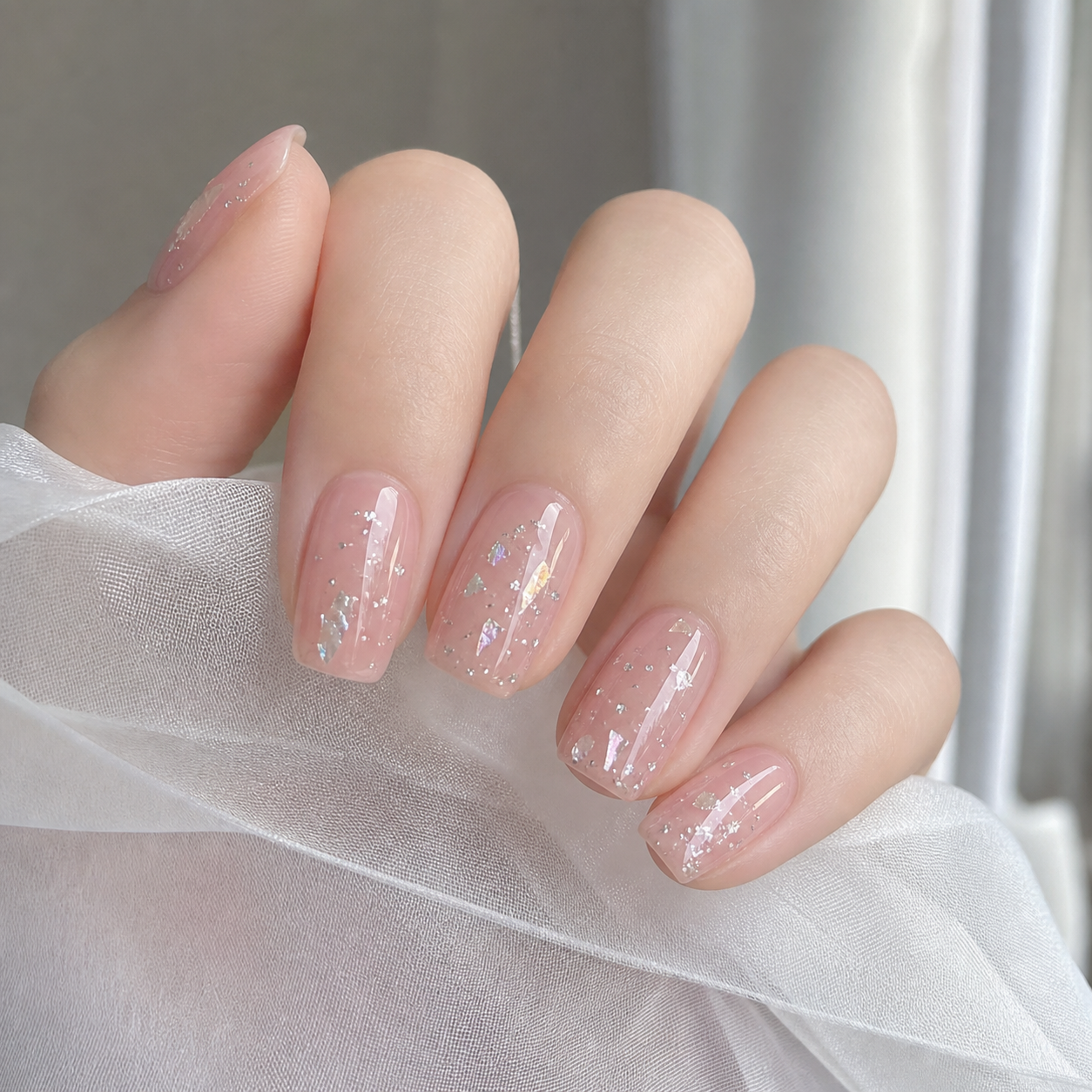 Glossy Pink And Nude Square Nail Design