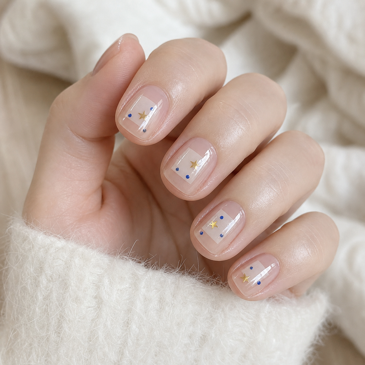 Glossy Sheer Nude And White Square Nail Design