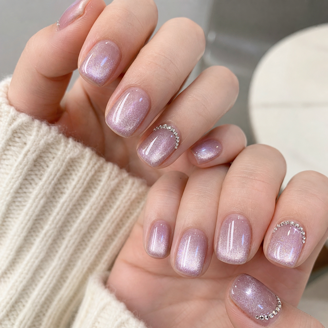 Glossy Pink And Silver Square Nail Design