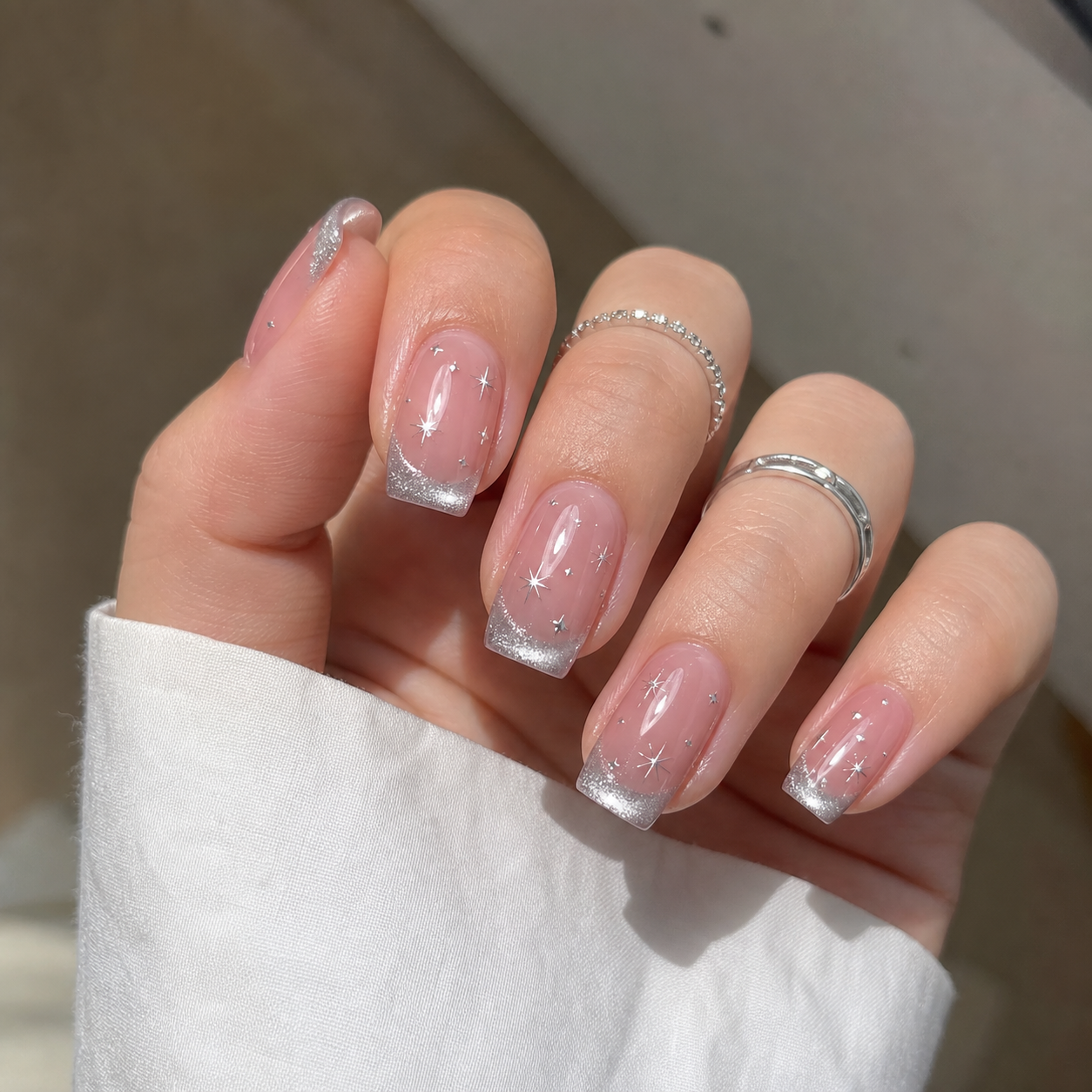Glossy Pink And Nude Square Nail Design