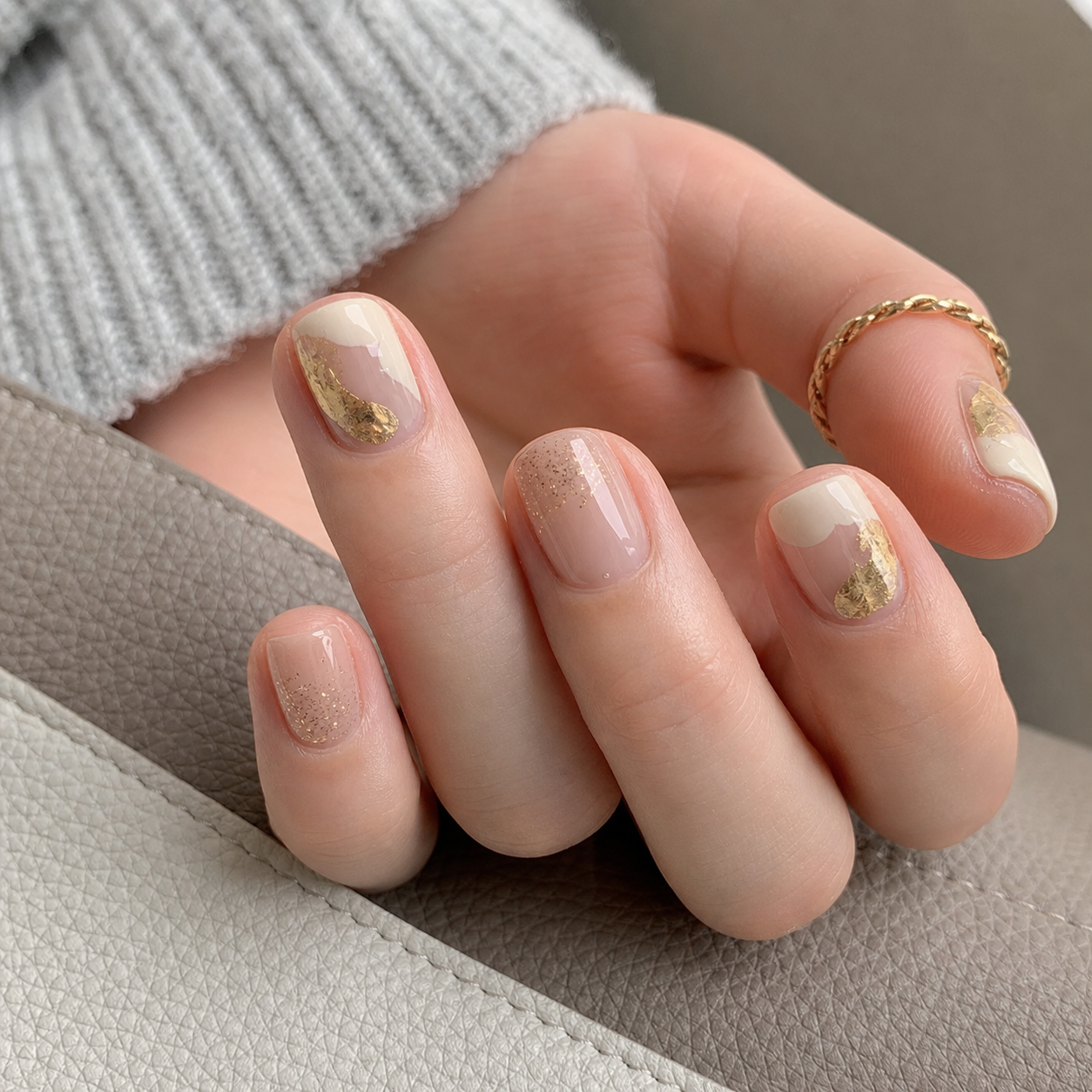 Glossy Sheer Nude And White Square Nail Design