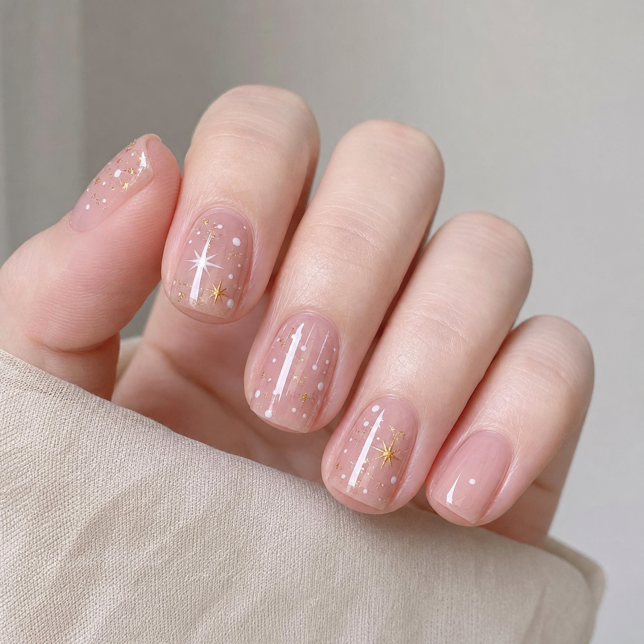 Glossy Sheer Nude And White Square Nail Design
