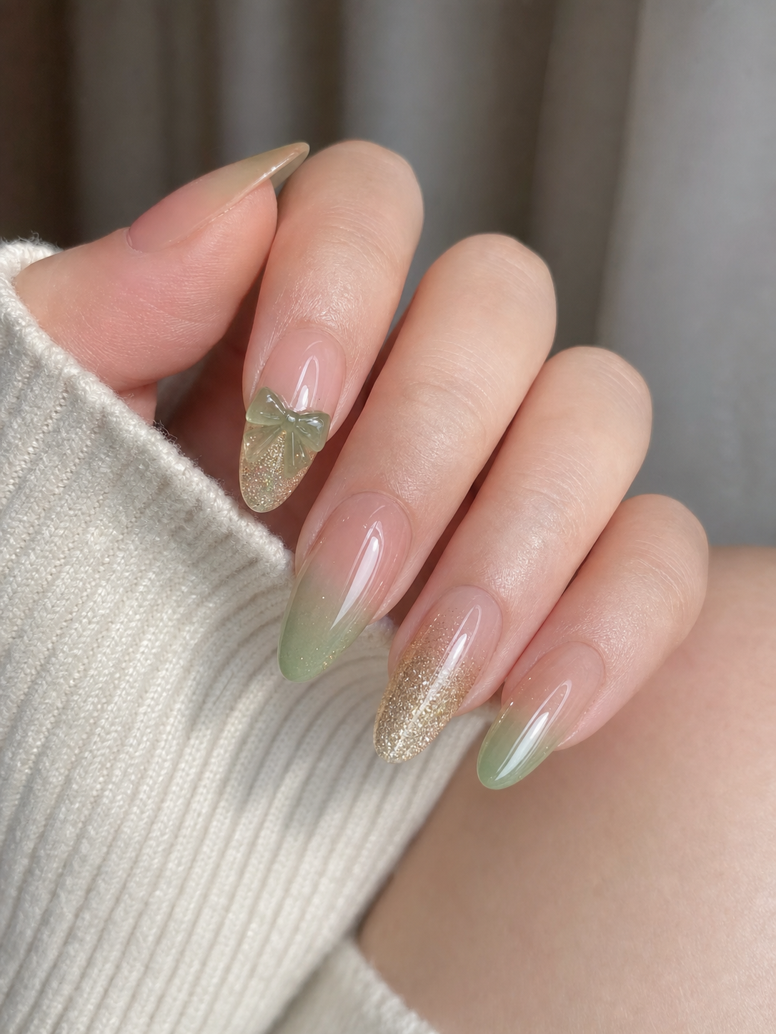 Glossy Nude And Pink Oval Nail Design