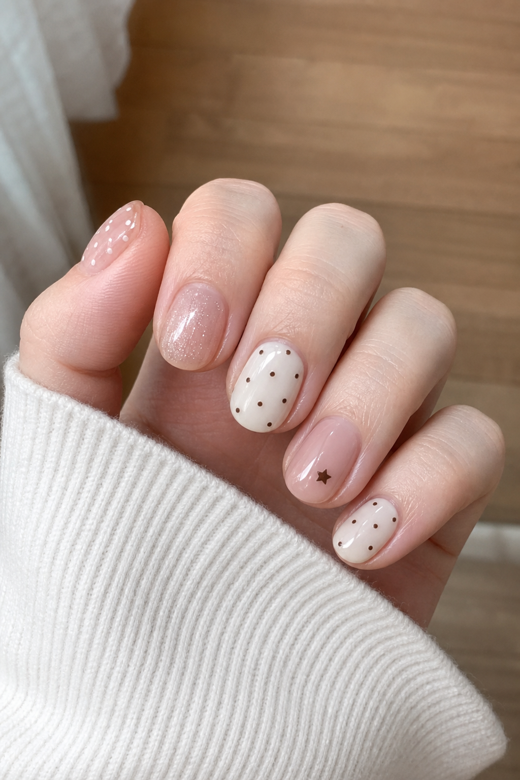Glossy Pink And White Oval Nail Design