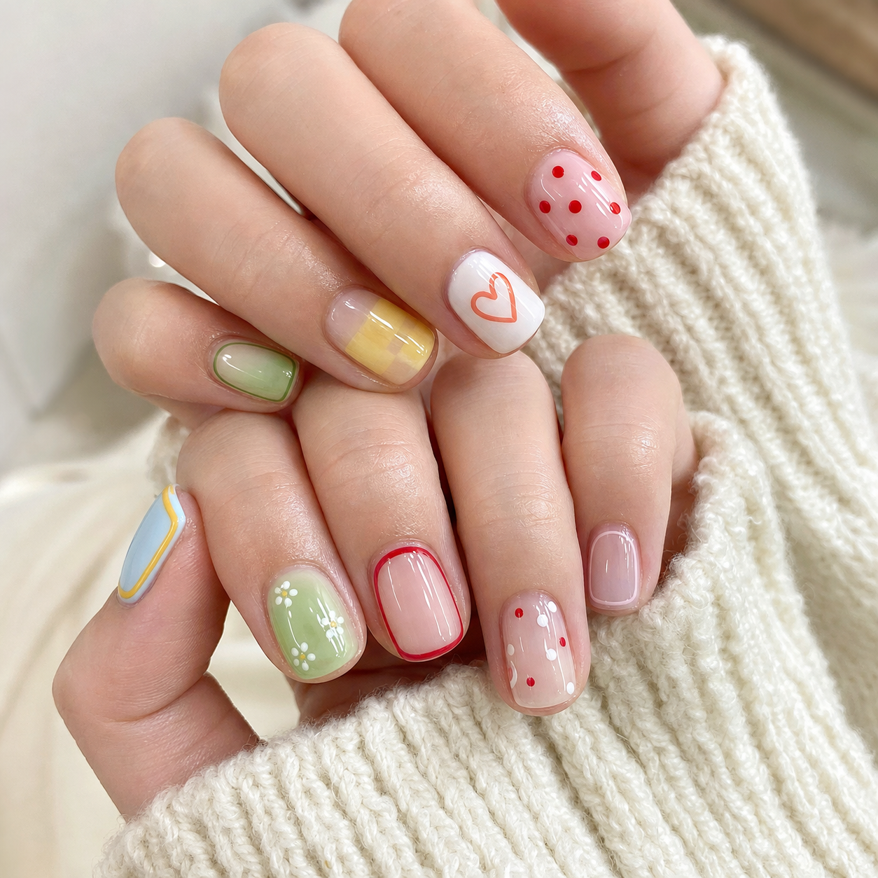 Glossy Pastel And White Square Nail Design