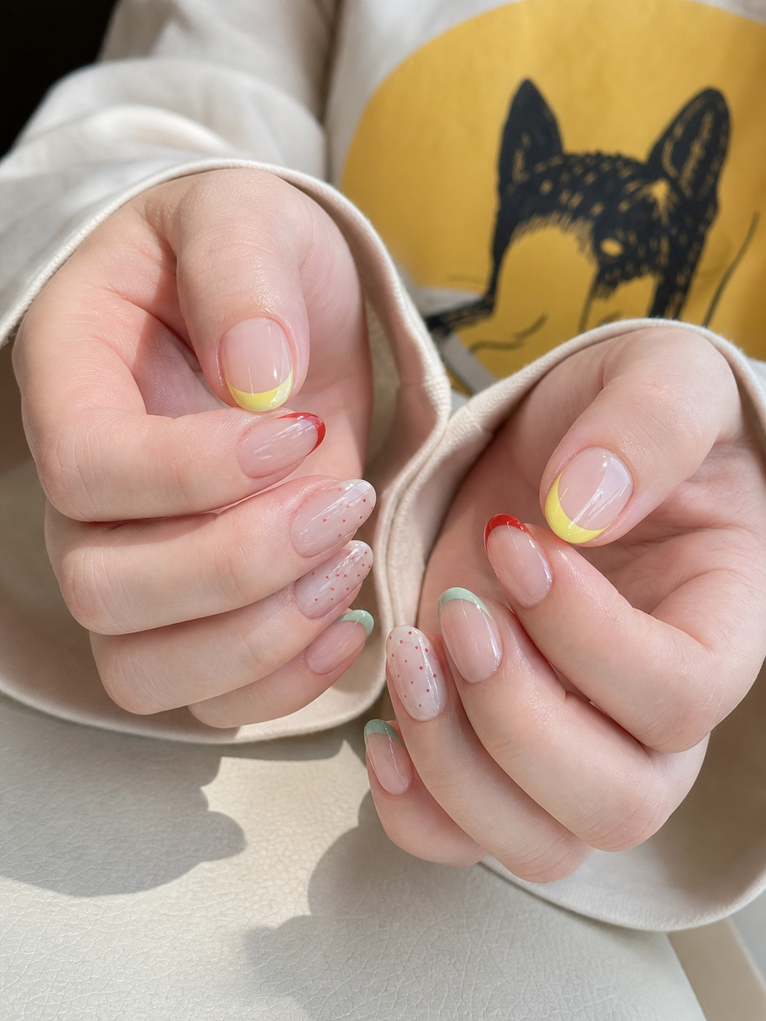 Glossy Sheer Nude And Red Oval Nail Design